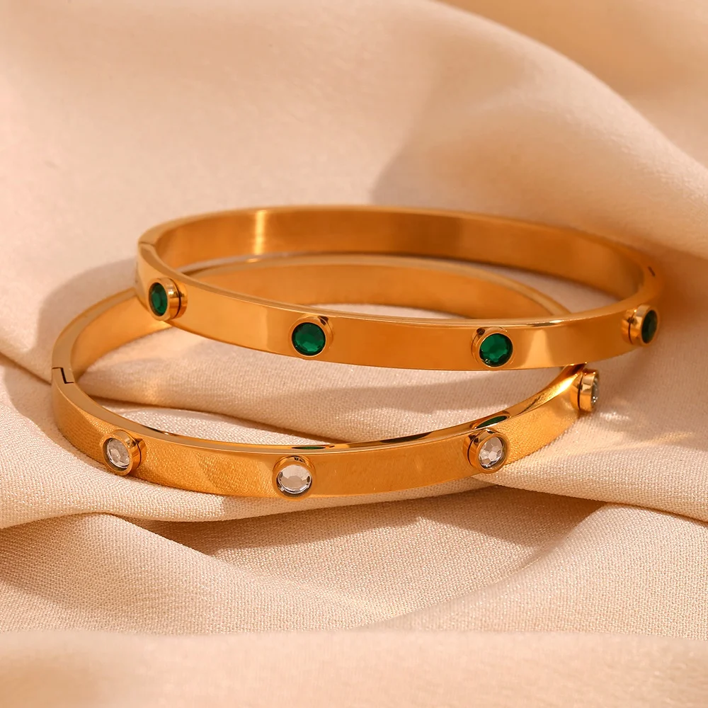 Dreamshow водонепроницаемые рождественские украшения PVD позолоченный зеленый циркон браслет из нержавеющей стали ювелирные изделия