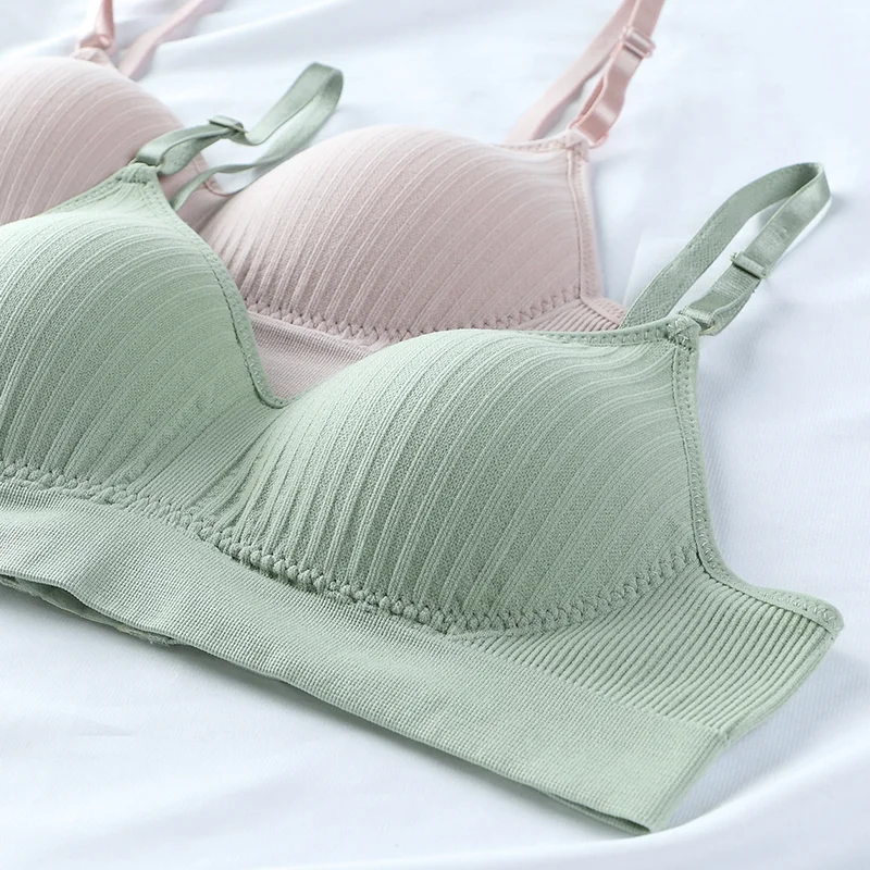 Женский бесшовный хлопковый бюстгальтер пуш-ап с фиксированной чашкой без стальных колец студенческое нижнее белье для девушек набор бесшовных