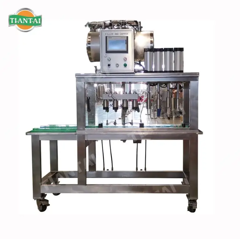 Полуавтоматическая машина TIANTAI для розлива и закупорки пива с 4 головками, маленькая машина для розлива пива