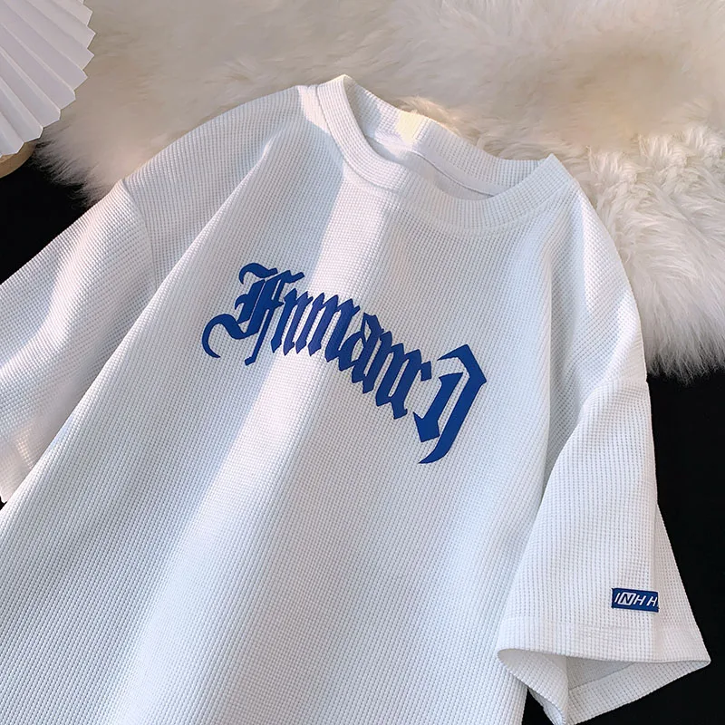 custom logo mens clothing manufacturers puff printing Embroidered tshirt embossed Waffle pattern Fabric cotton t shirt design