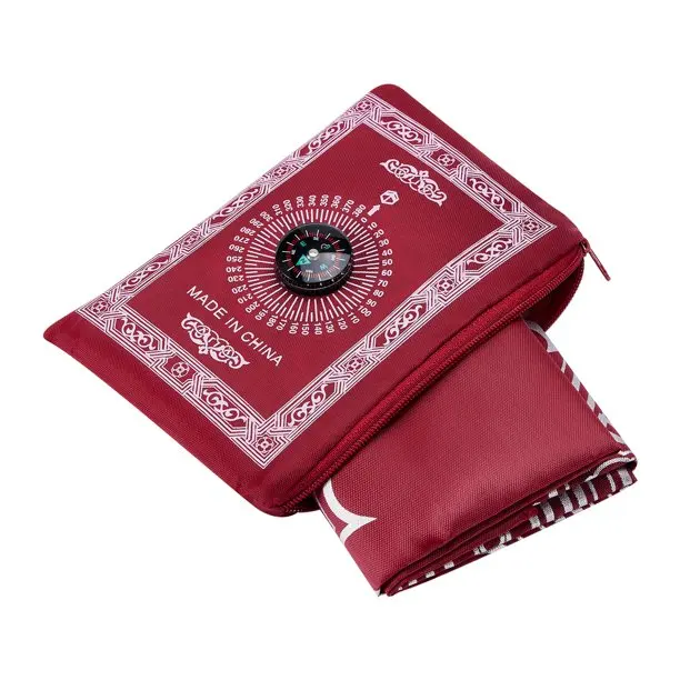 2024 new design wholesale islam mosque travel prayer mat with compass booklet