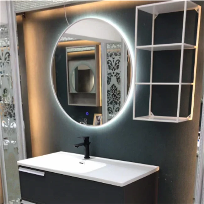 
Factory frameless toilet mirror with light large led circle mirror led light vanity mirror blue tooth speacker 