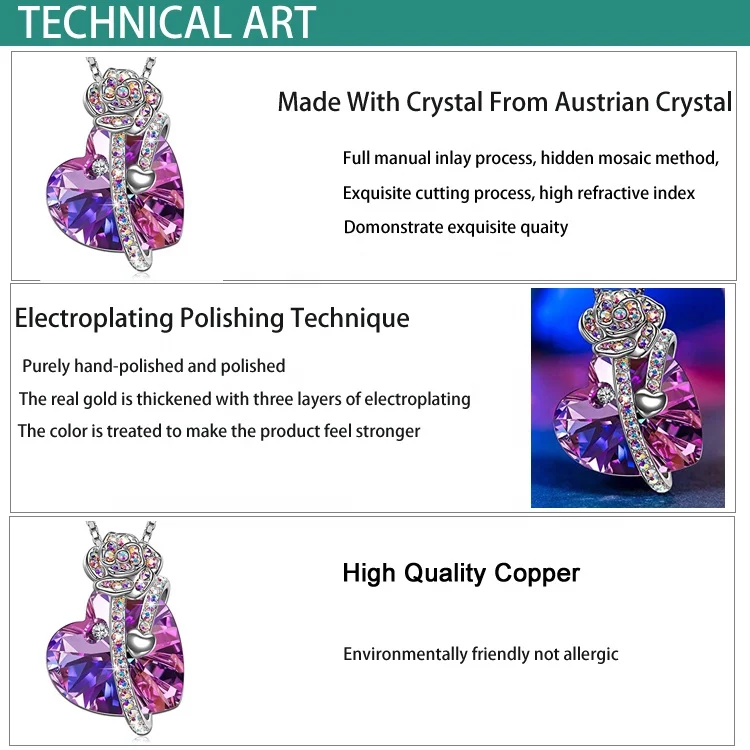 High quality Love of Rose Pendant Necklace with Austrian Crystals Jewelry for Women Gifts for Girls