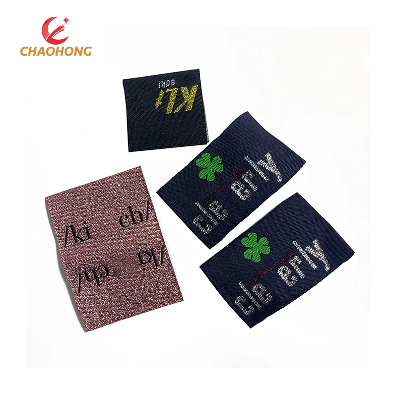 Factory Price Damask Rose Gold Thread Woven Clothing Labels Size Tags Black