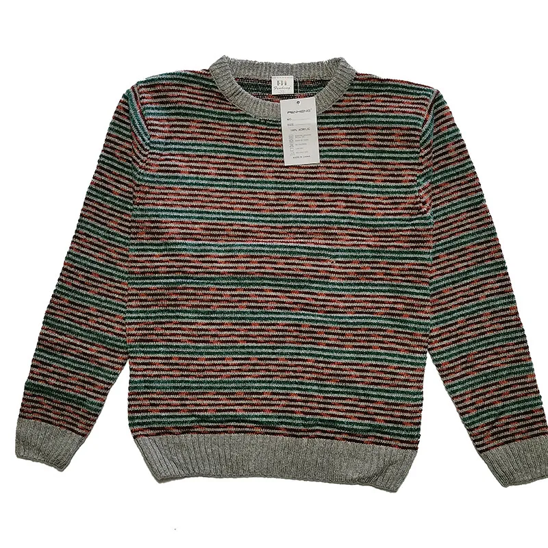 Top-Level Custom Style Boy Sweaters Stripe Over Sized Sweater Elastic Round Neck Knitted Sweater