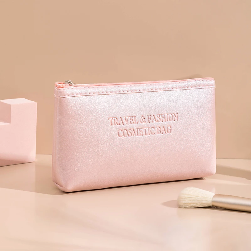 2022 New custom logo small pink vegan leather travel makeup bag cosmetic bag make up pouch pink little beauty bag bridesmaid pu