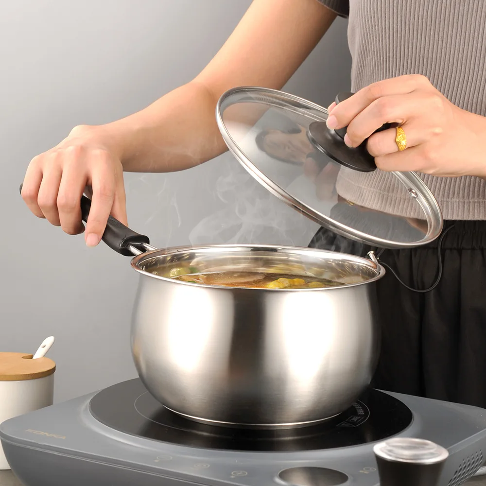 304 Stainless Steel Milk Pot with Composite Bottom for Food Supplements Household Gas Induction Cooker Thickened Soup Pot