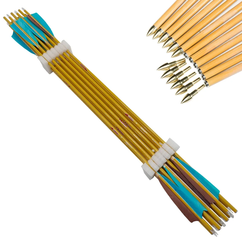 Bamboo Carbon Arrow Archery Hunting Traditional Recurve Bow Turkey Feather Spine300-800 32 inch Arrow Shaft Replacement Tips