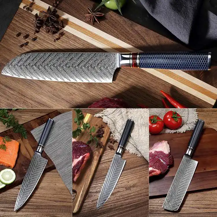 
professional forged Laser Damascus 67layers stainless steel resin handle kitchen chef knife sets 