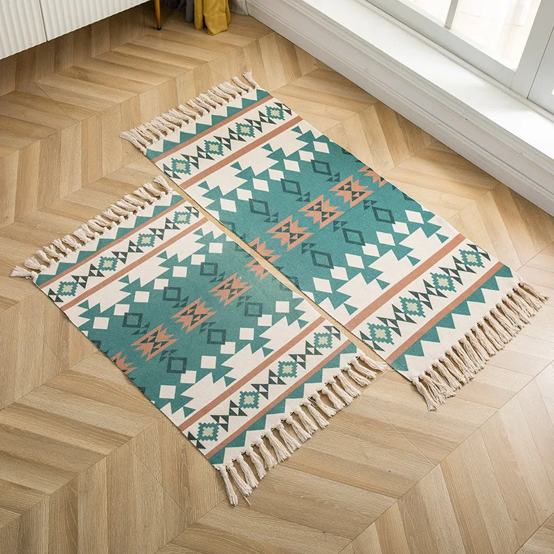 Nordic Style Retro Fringed Cotton And Linen Long carpet Living Room Sofa Coffee Table Floor Mat Bedroom Bed Side Mat