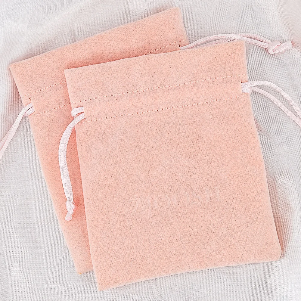 Custom logo printed small luxury gift perfume bracelet pouch pink flannel drawstring velvet jewelry packaging bag