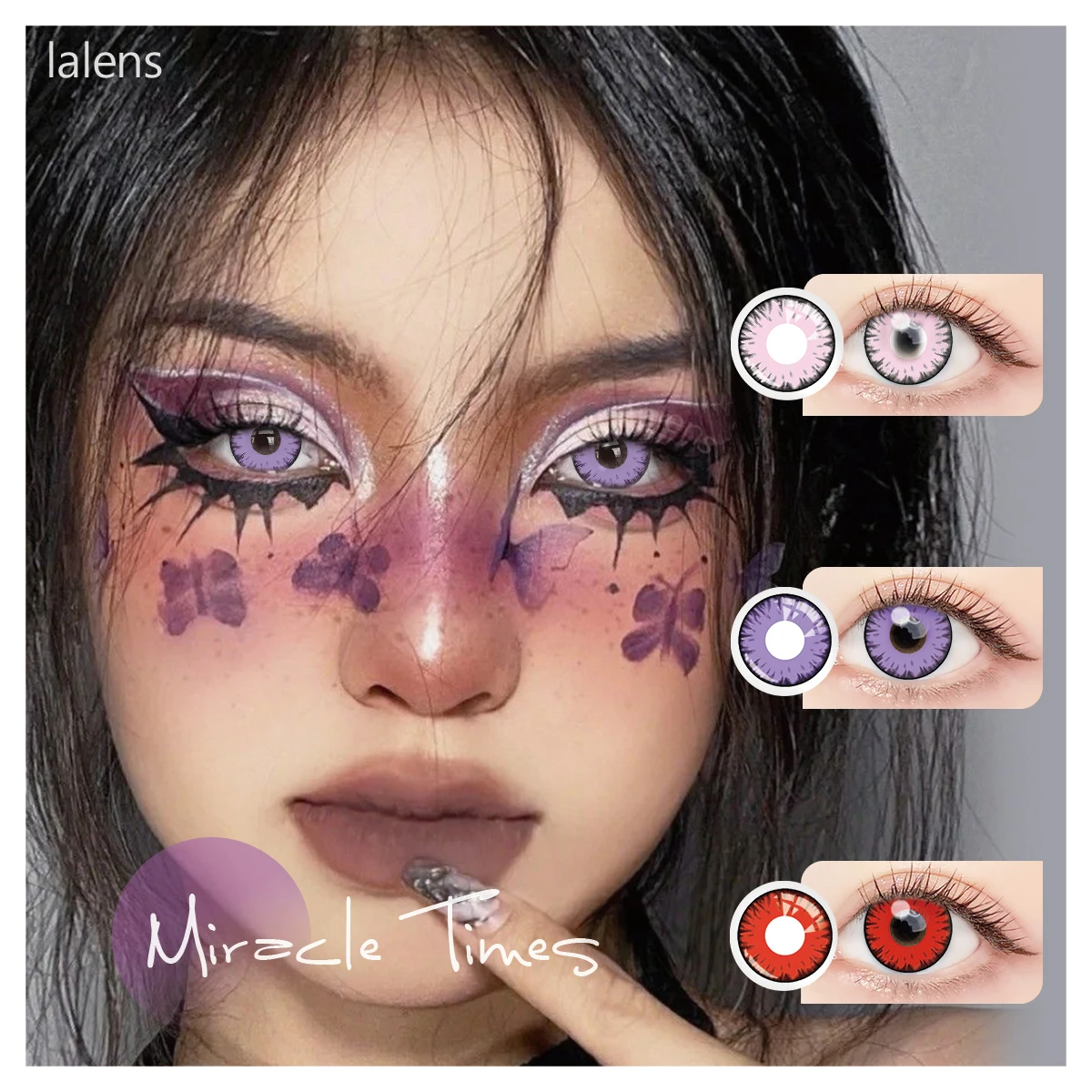 Lalens MIRACLE TIMES Anime Cosplay Soft Color Contact Lens Wholesale Pink Purple Red Prescription Halloween Contact Lenses