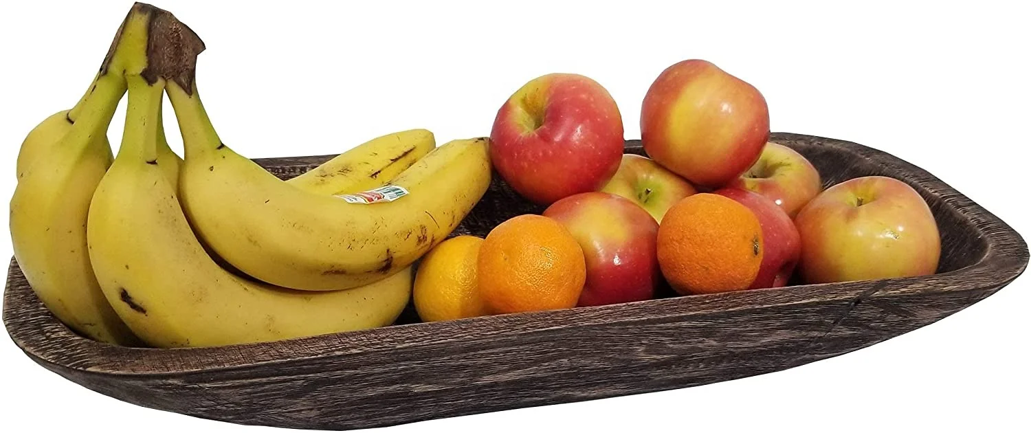 Wooden Dough Bowl Antique Walnut Reddish Brown Vintage High-Quality Oblong Hand Carved Bowl For Home Decor, Rustic Farmhouse