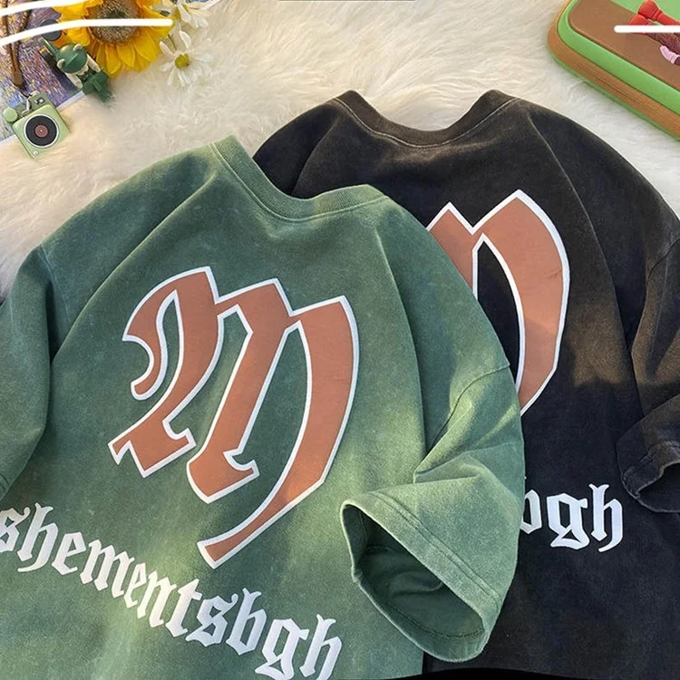 2024 Wholesale Premium Short Sleeve Heavy 100% Cotton T-shirt Custom Screen Print Acid Wash T Shirt