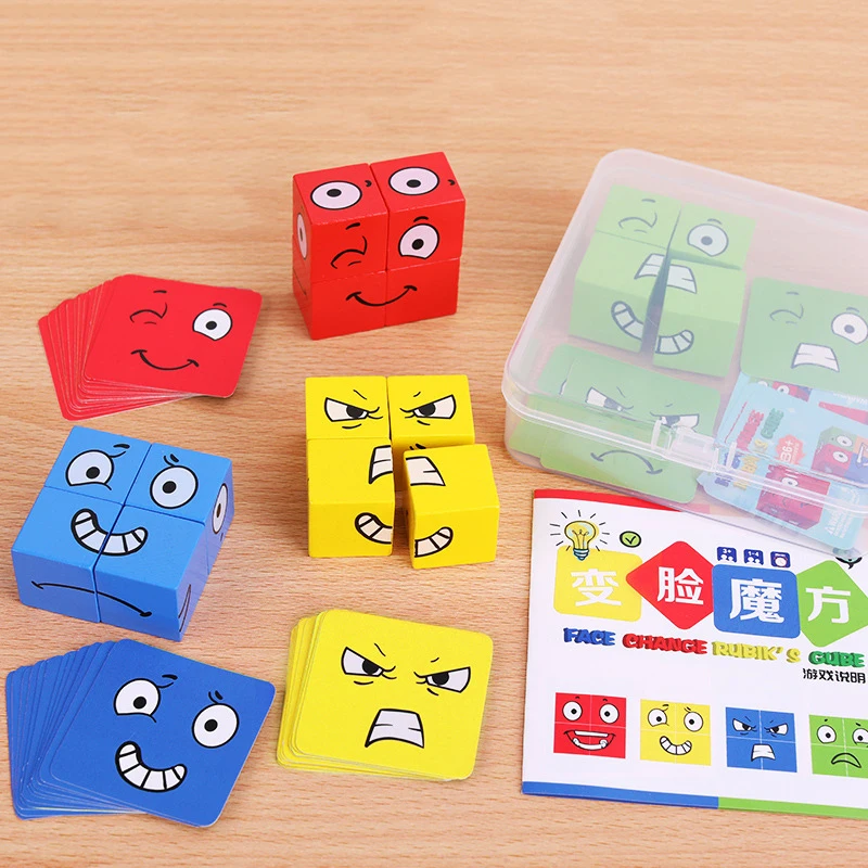 3d Infinity Flip Puzzles Geometric Toys Wooden Expressions Matching Building Block Face Change Magic Cube Puzzle