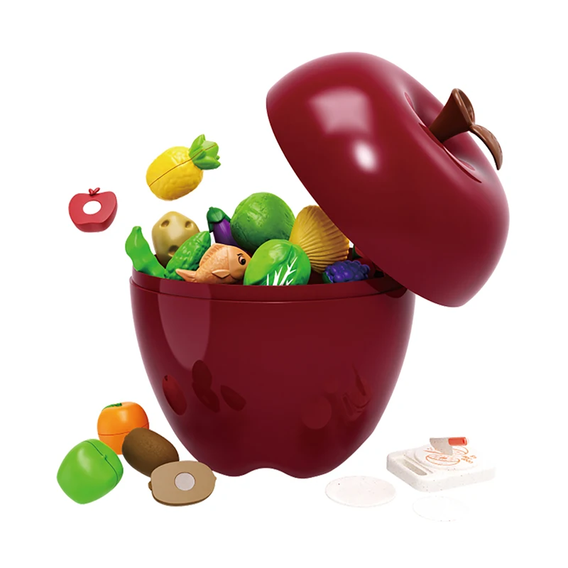 Color Sorting Set Funny Plastic Cutting Food Kichen for Kids Pretend Play Fruits and Vegetables Cut Educational Toys