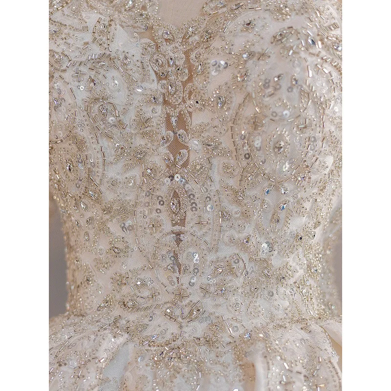 MANYLIYA French wedding dress bride long sleeves heavy V-neck satin high-quality texture main wedding dress