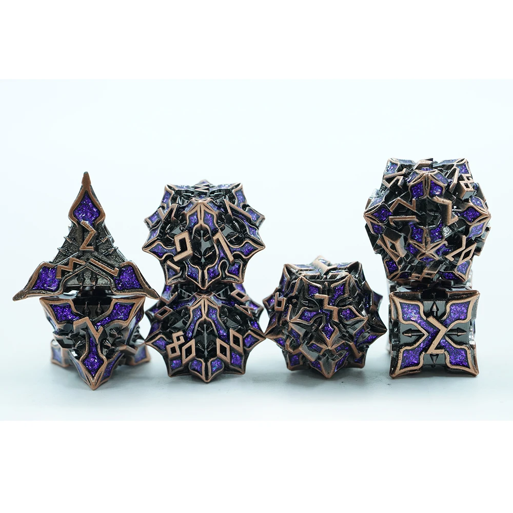 7pcs Antique Copper With purple Mica Dice Set Metal DND Dice Set Zinc Alloy Solid Polyhedral Dice