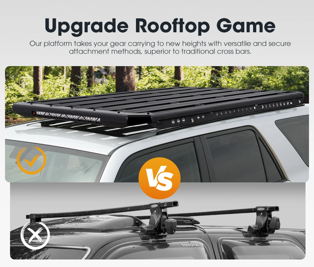 Aluminum Alloy Roof Rack Platform Rooftop Cargo Carrier In Built 28inch Led Light Bar For Toyota Prado 150 2010+