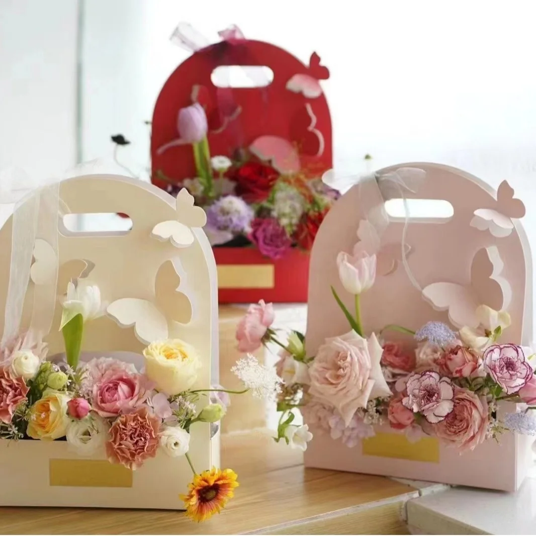 Flower Gift Box Butterfly Cake Flower Box Handheld Flower Basket Floral Packaging Handheld Florist Arrangement Box
