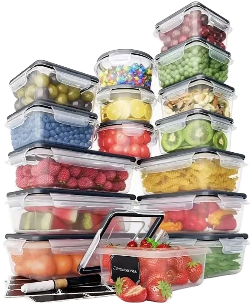 16 Pack set kitchen Refrigerator BPA-free Plastic Food Storage Container with Easy Snap Lids