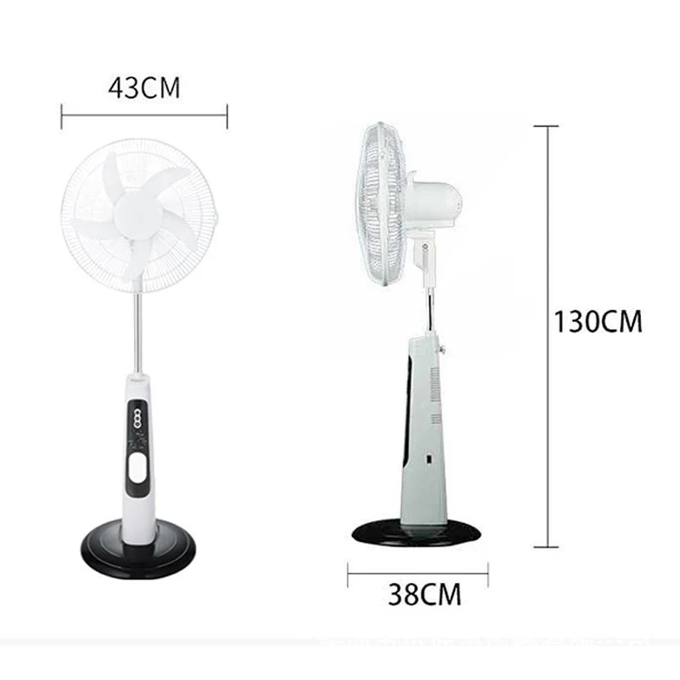 16 inches AC 110-240V solar standing fan rechargeable tower fan with solar panel and led bulb with remote control