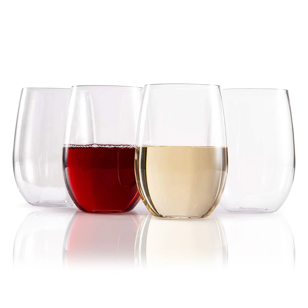 Dishwasher Safe 100% Tritan Drinking Glass Polycarbonate Wine Glass Plastic Stemless Red Wine Glasses