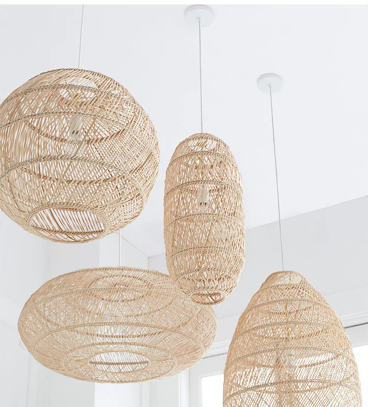 OEM Pendant Lights Rattan Lampshades Chandelier Lights Handmade Home Decoration Light Rattan Lamp Shade
