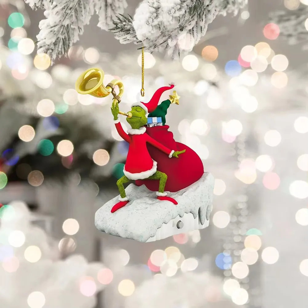 New Grinched Tree Ornaments Acrylic Funny Christmas Tree Hanging Pendants Green Monster Thief Xmas Tree Hanger Decorations