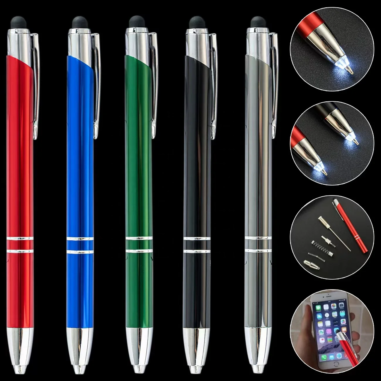 stylo personnalisable led torch lighting ball pen multifunction tablet screen mobile touch stylus pen active for apple