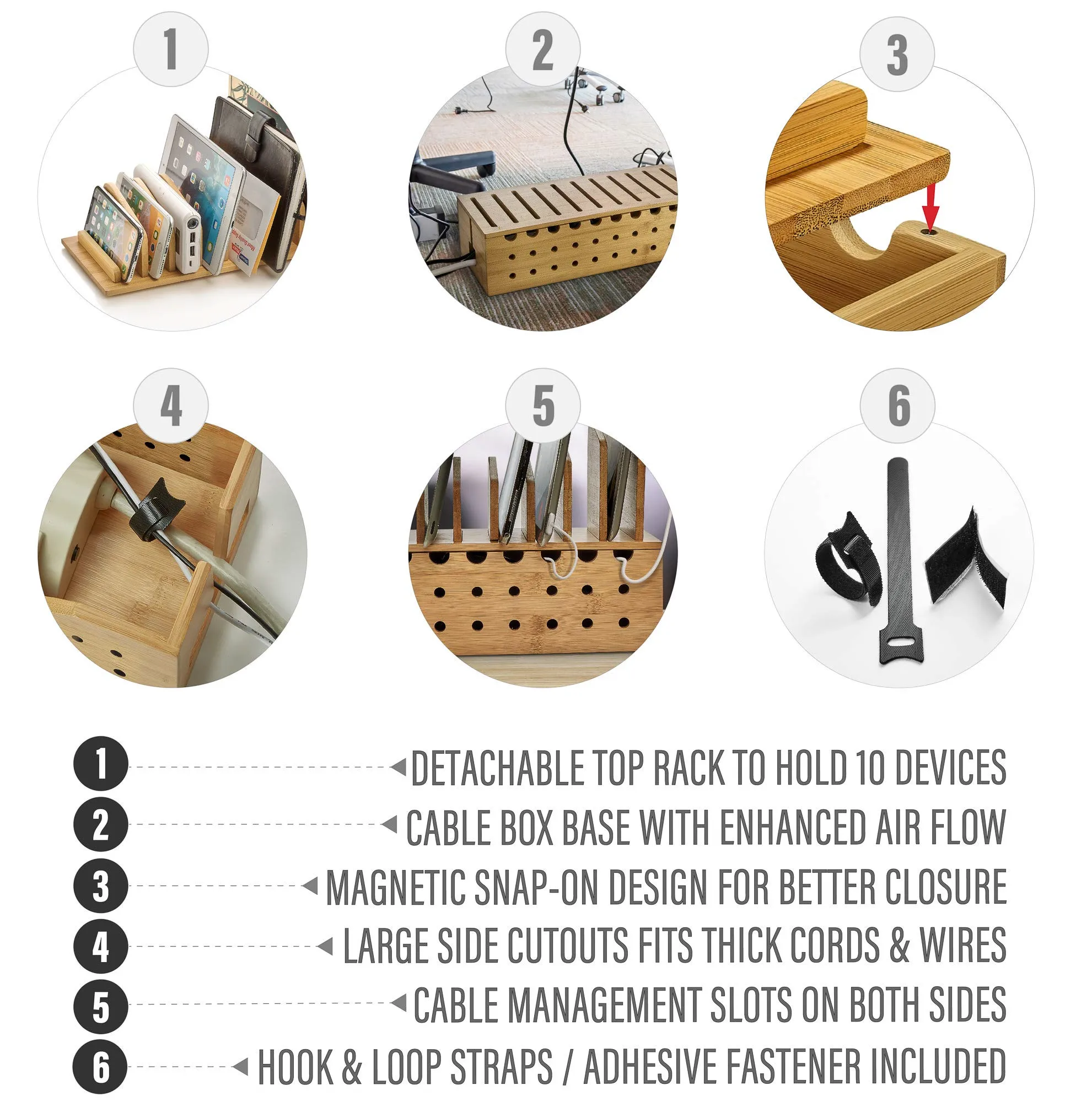 Custom10 Device Bamboo Cell Phone Charging Stations Dock Clutter Organizer Charging Stand Bamboo Wood Table Rack Holder