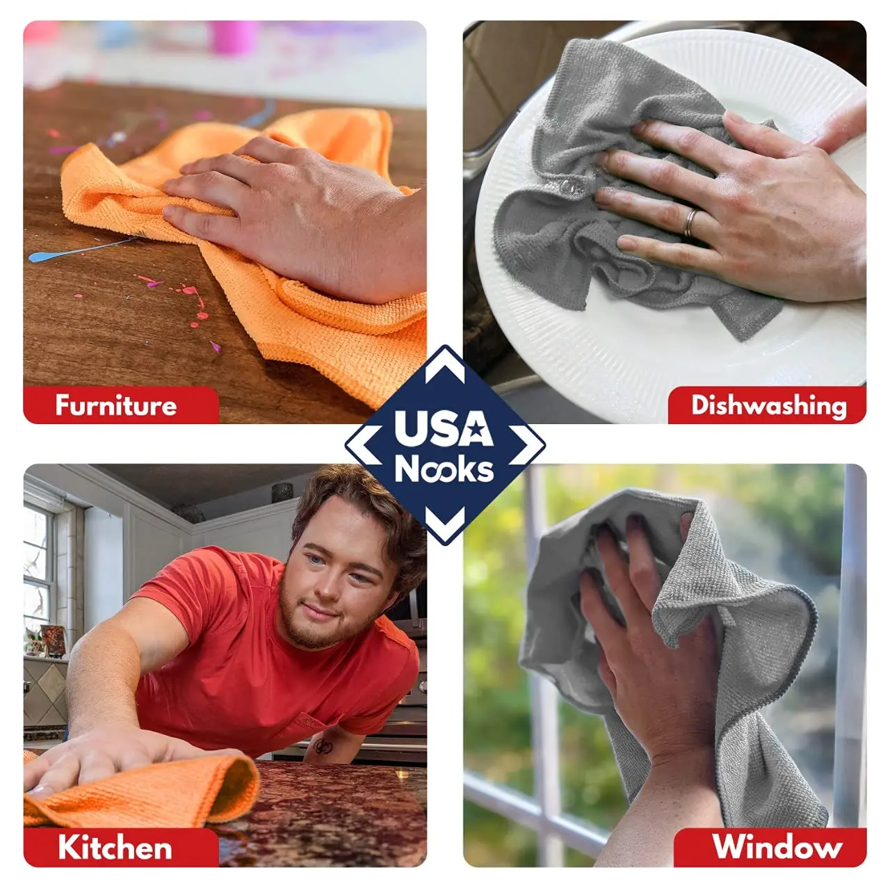 Customized Logo16x16 Inch Orange Grey Ultra Absorbent Weave Towel Grime Liquid Traps for Streak-Free Mirror Shine Car Towel