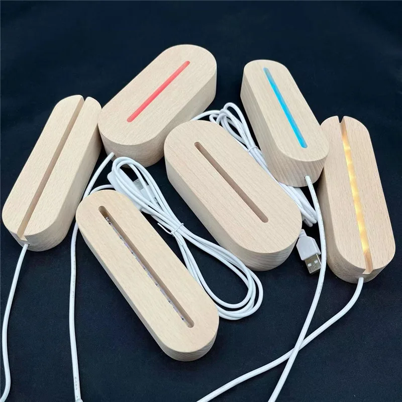 3D ночник 3AA батарея и USB источник питания светодиодная одноцветная деревянная овальная база из бука