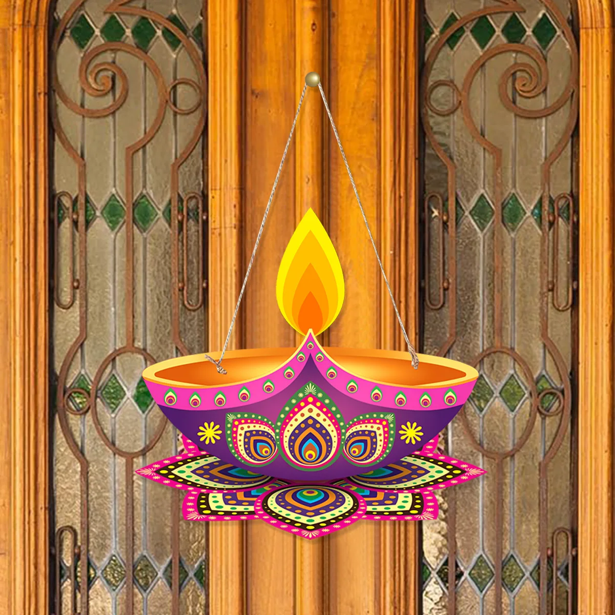 Happy Diwali Hindu Rangoli Diya висит на двери окна флаг вывески для фестиваля огней дом торговый центр магазин Паб Бар украшение вечеринки