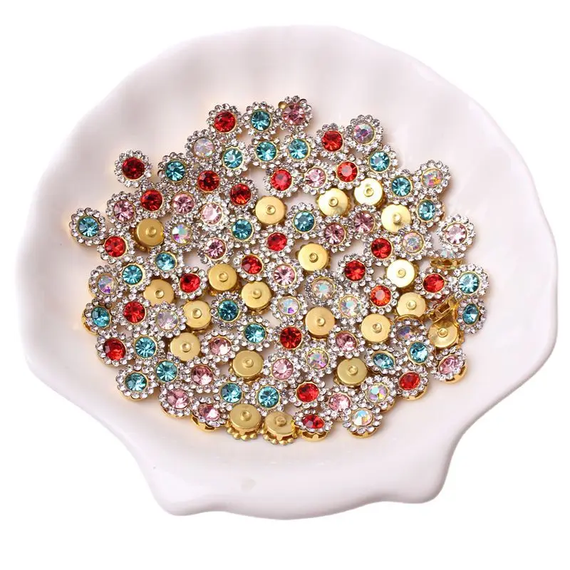 Mixed Color 8mm100pcs Sun Flower Drill Round Flower Plate Rhinestones for Dress Handmade Hair Accessories Rhinester DIY Material