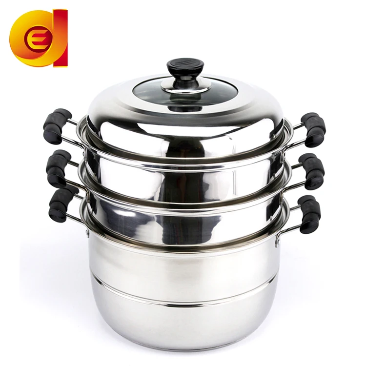 High-end quality thicken 201stainless steel  steamer pot 3 layer couscous steamer pot with silicone handle