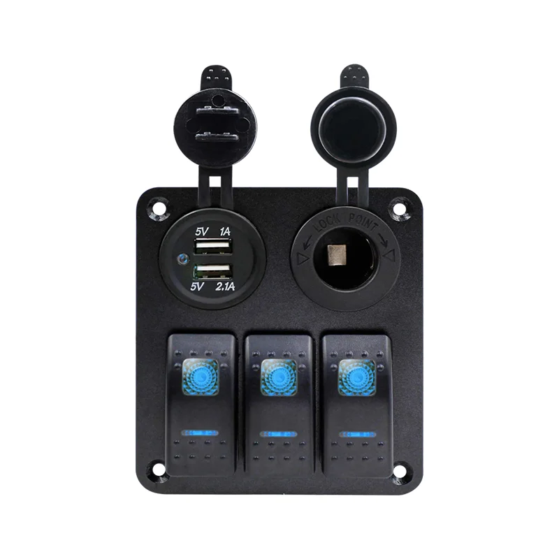 6-way Led Rocker Switch Panel  Rocker Switch Panel 12v USB Charging Socket + 3 Gang Marine Backlight Rocker Switch Panel