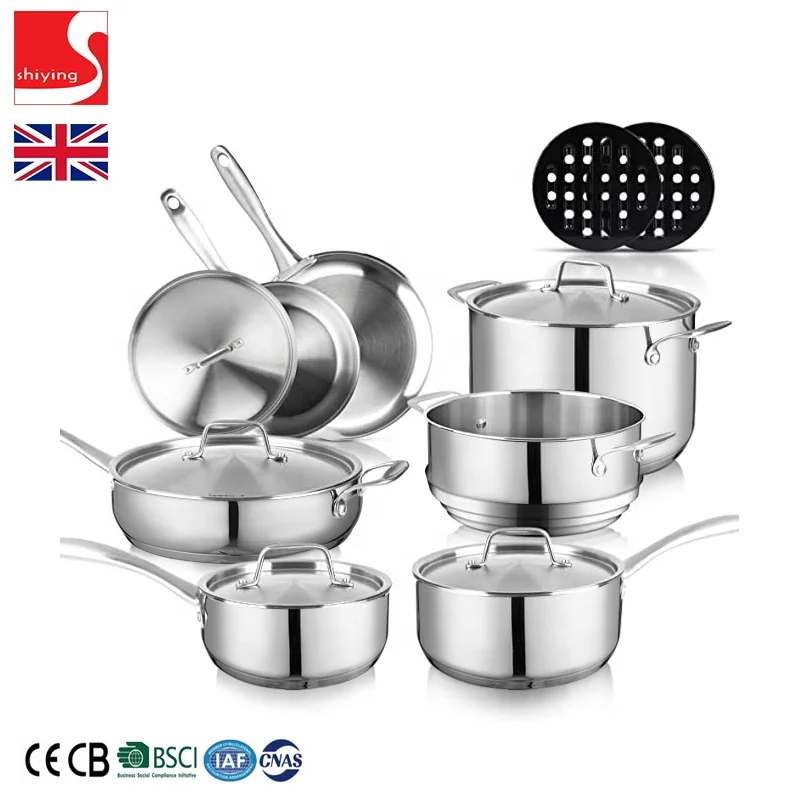 SY-Kitchenware Stainless Steel Saucepans  Heat Resistant Bakelite Handles Set of 3 Induction 2.5 liters Silver