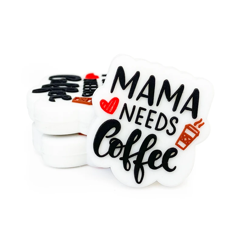 Non-toxic New design Silicone BPA Free Chew Bead Baby Pacifier Chain coffee Mom Silicone Teething Beads Beaded