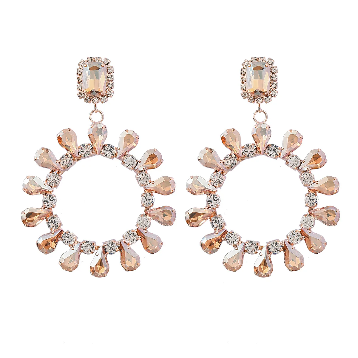 Online Products Luxury 2022 Jewelry Gold Eardrop Statement American Gold Hoops Sunflower Earrings Rhinestone Diamond For Women