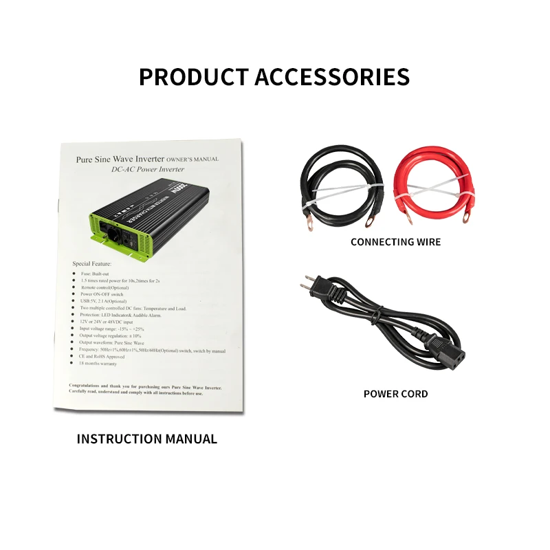 12VDC TO 110V/220V/230VAC Pure Sine Wave 2000W Inverter&Converter With Battery Charger  Used For Car RV Vehicle 4WD