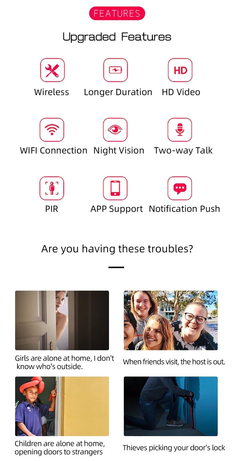  Комнатный беспроводной дверной звонок 1080P Tuya Smart Life с камерой Wi-Fi Звонок Dingdong в