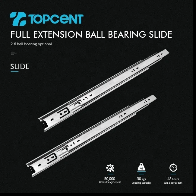 TOPCENT Tandem Box Push To Open Drawer Slides Full Extension Ball Bearing Drawer Slide With High Click