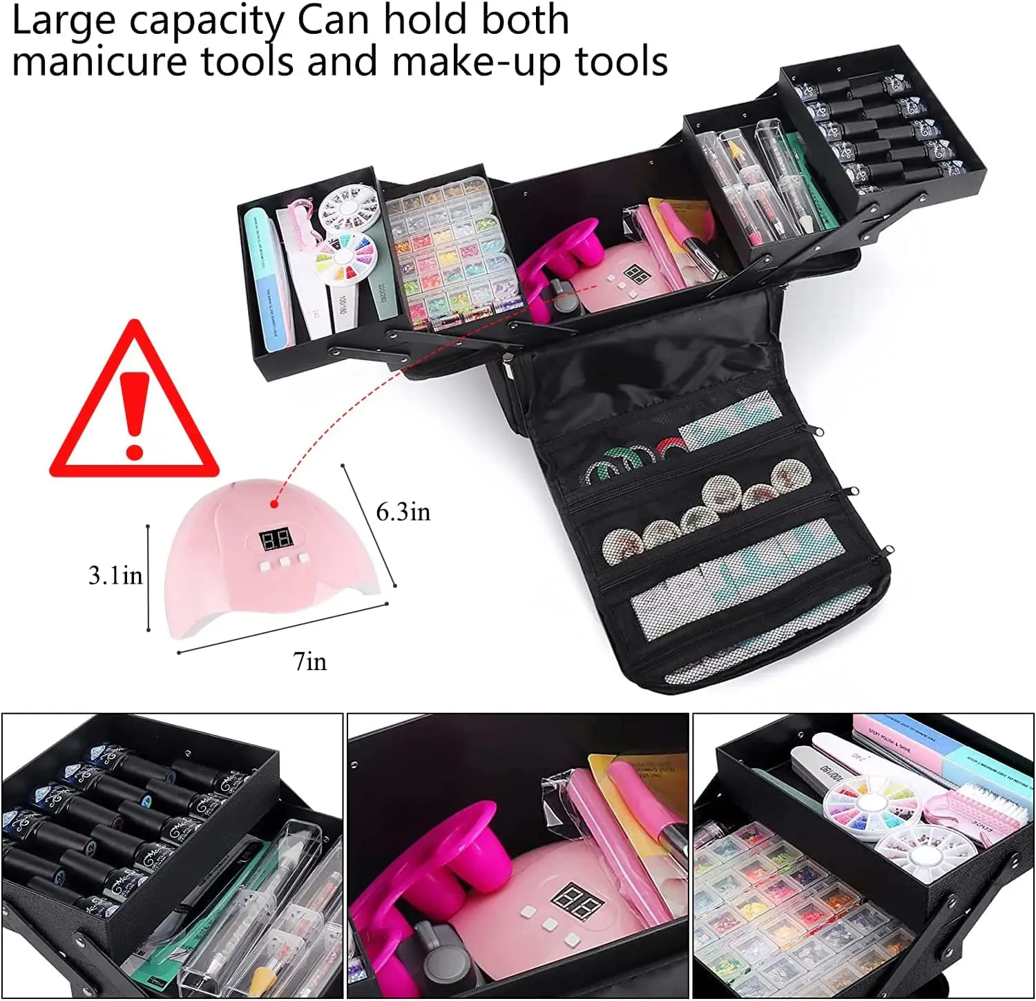 Professional Makeup Bag Beauty Nail Kit Storage Bag Portable Makeup Case Large Capacity Travel Suitcase Makeup Solid Zipper 1kg
