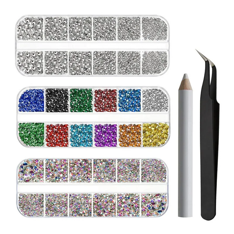 Hotsale 12 grids box  rhinestone nail drill flat glass shaped drill DIY nail rhinestone nail accessories