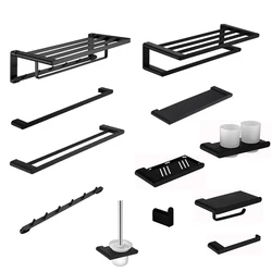 Matt Black Stainless Steel 304  Bathroom Accessories Set Tower Bar SUS 304 Toothbrush Holder Paper Holder