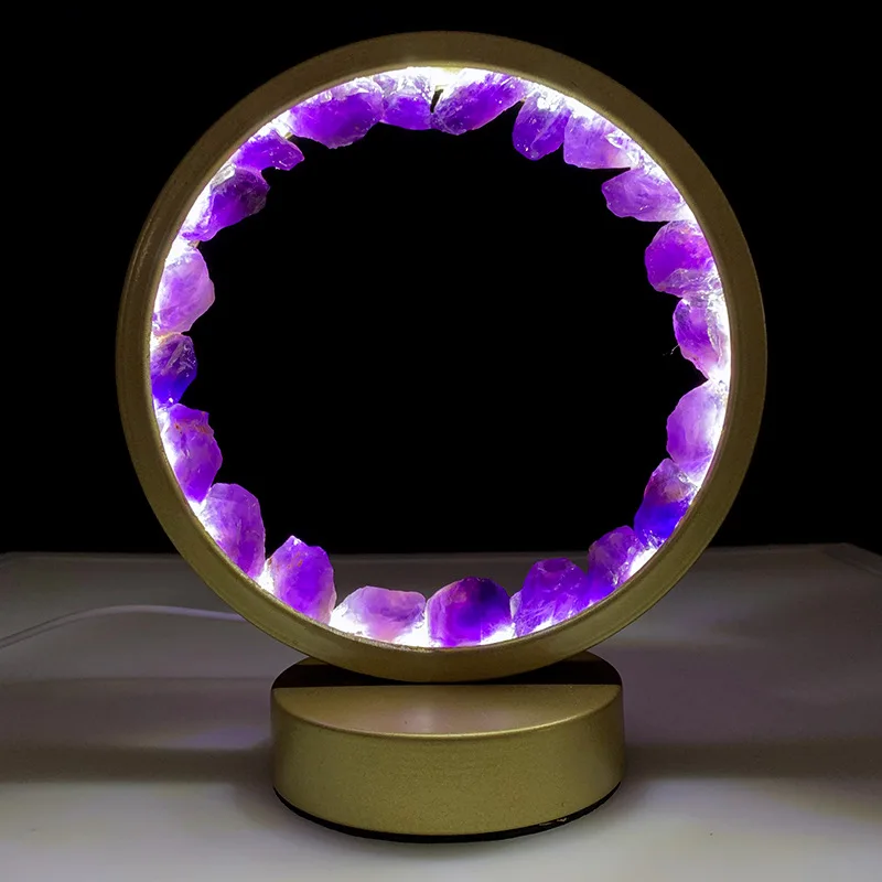 Natural crystal amethyst rose quartz clear quartz round ambient lighting night lamp for decoration