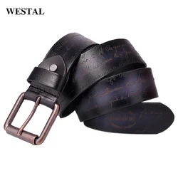 Westal Vintage Engraved Embossed Cowhide Blue Leather Belts Designer Leather Brown Yellow Belts Men Belts Leather Women Ladies