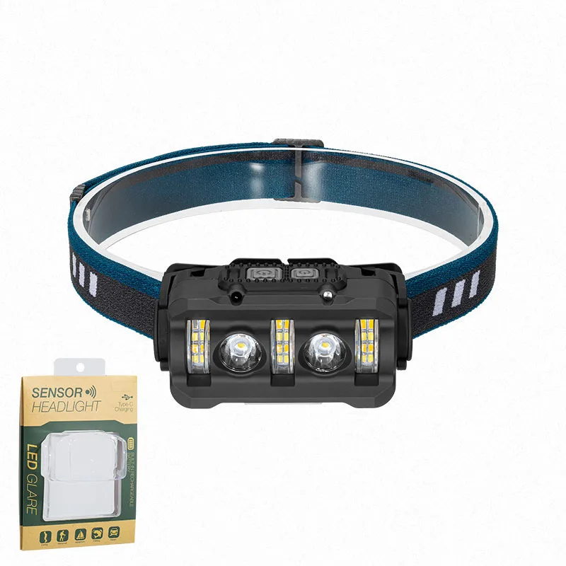 11 Work Mode Multifunction Led Sensor Headlamp Red Warn Light 1800mAh Battery Headlamp for Hunting Led Outdoor Running Headlamp
