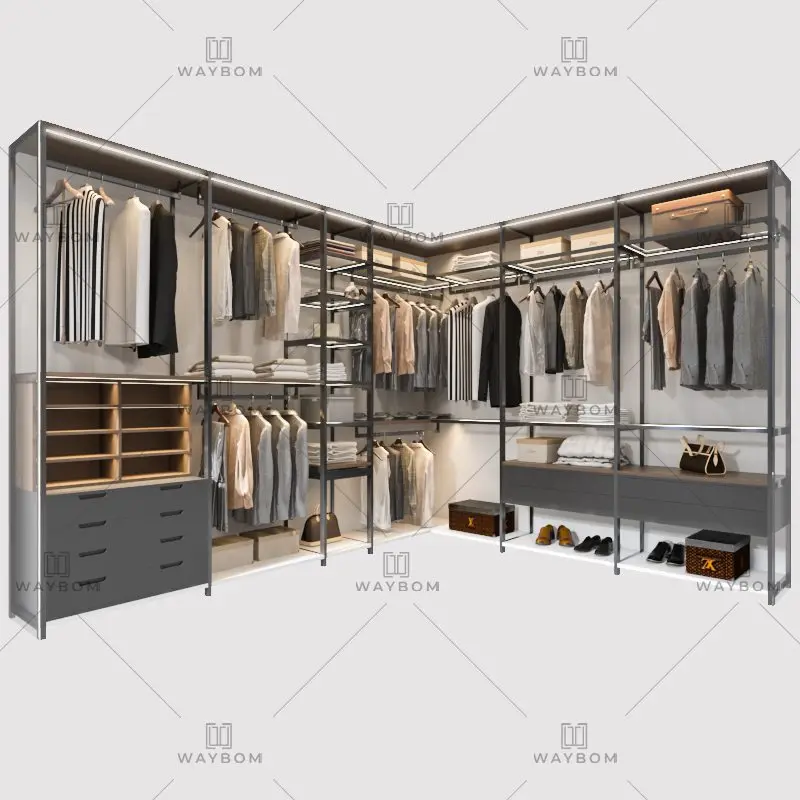 New Design aluminum glass Armoire Dressing Room aluminium wooden Clothes Closet system Wardrobe